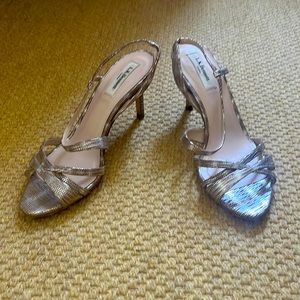 LK Bennett Silver Snakeskin Heels, Made in Italy